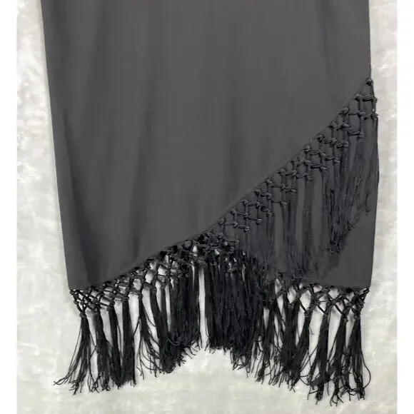 H&M V-Neck Cross Strap Wrap Skirt Fringe Evening Wear Party Dress Black Sz Large - Picture 5 of 9